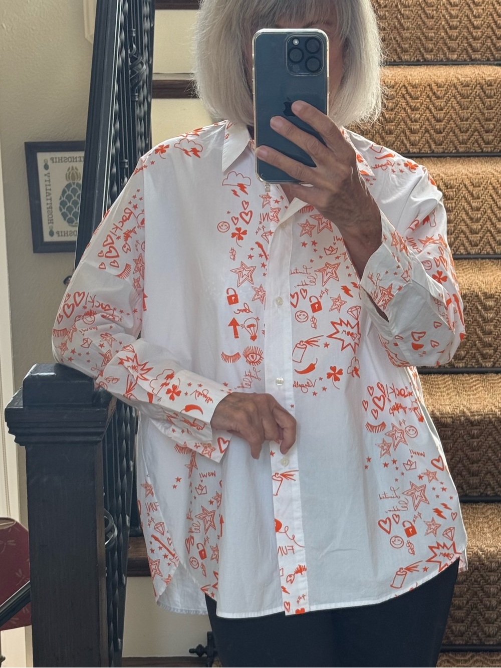 Vilagallo orange and white print shirt blouse
Top, Sz 44